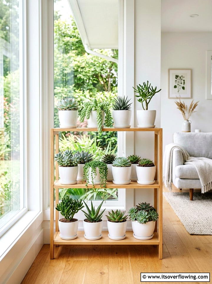 Indoor succulent shelf - 25 garden ideas with succulents