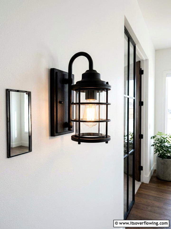 Industrial Black Wall Sconces - 25 front porch ideas with black and white theme