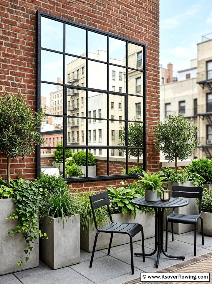 Industrial Grid Mirror For Urban Garden - 25 garden decor ideas with mirrors