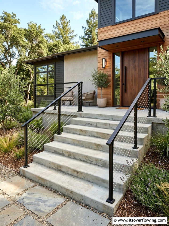 Industrial Handrail - 25 front porch decor ideas with modern minimal look