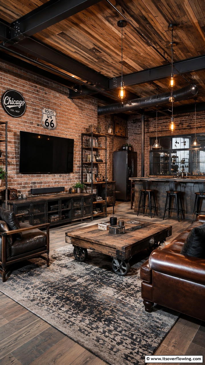 Industrial Inspired Decor - 20 Man Cave Living Room Ideas for the Ultimate Retreat
