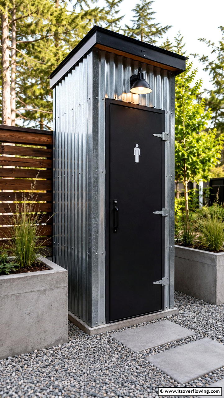 Industrial Inspired Metal Outhouse - 20 Outhouse Design Ideas for Modern and Rustic Homes
