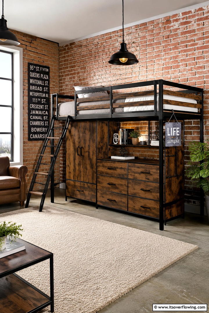 Industrial Loft Bed with Storage - 30 Space-Saving Loft Bed Ideas for Modern Bedrooms