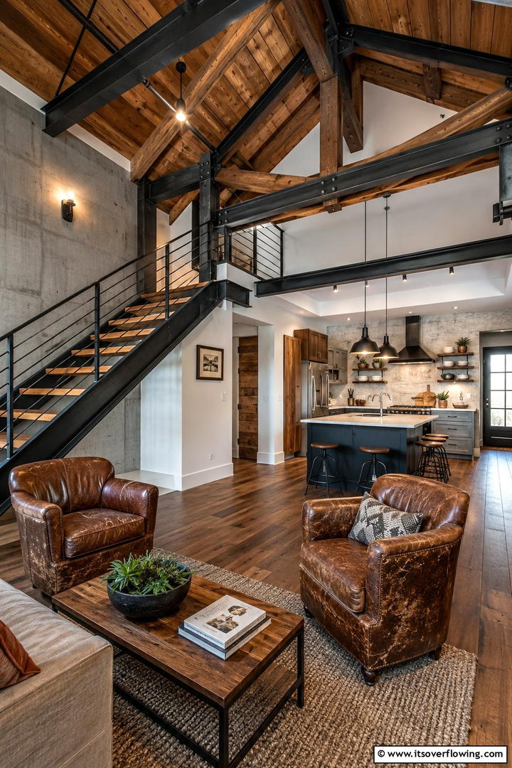 Industrial Meets Rustic Fusion - 30 Vaulted Ceiling Ideas with Beams for Dramatic Room Designs