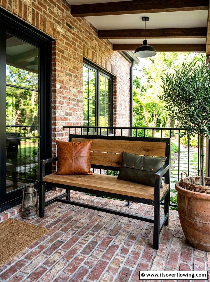 Industrial Metal Wood Bench - 25 front porch decor ideas with antique benches