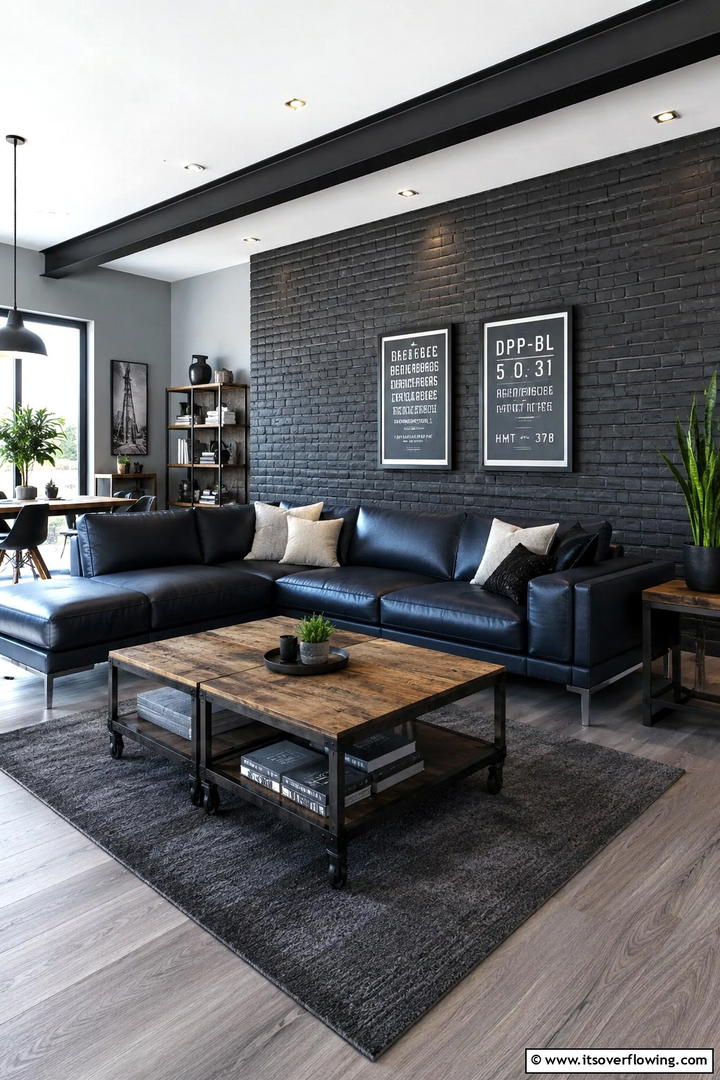 Industrial Modern with Grey Tones - 30 Navy Blue and Grey Living Room Ideas for Sophisticated Style