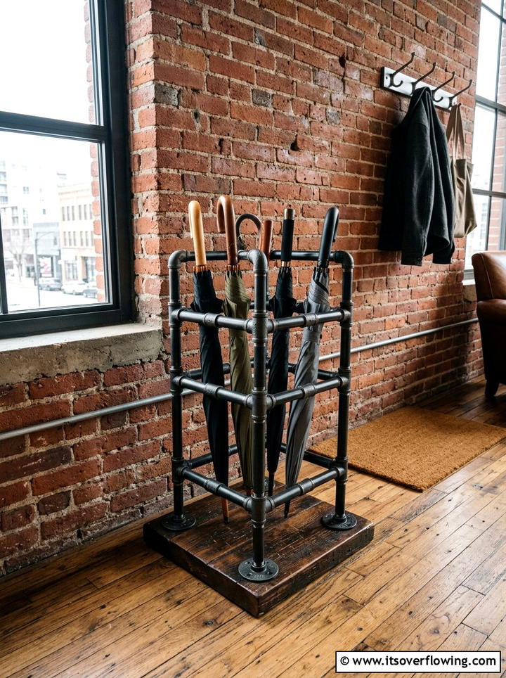 Industrial Pipe Umbrella Stand - 25 front porch ideas with umbrella stand