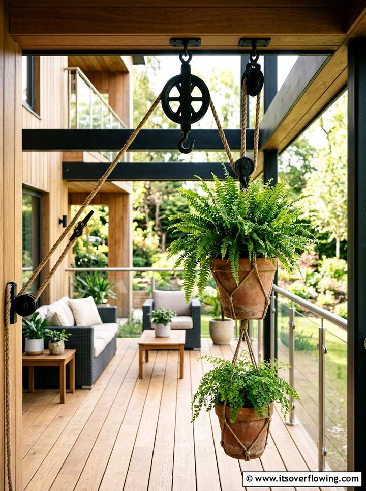 Industrial Pulley Plant Hanger - 25 upcycled garden ideas with modern style