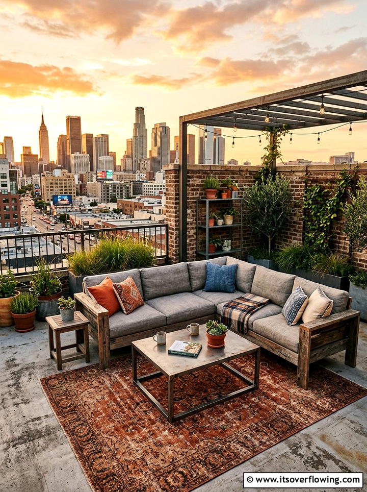 Industrial Rooftop Patio - 25 backyard decorating ideas with outdoor rugs