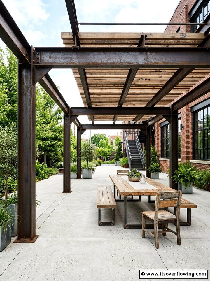 Industrial Steel Pergola - 25 small garden ideas with pergola corner