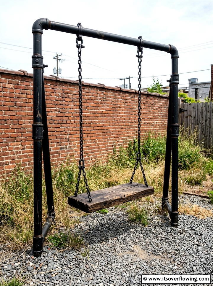 Industrial Steel Pipe Swing - 25 backyard ideas with swings