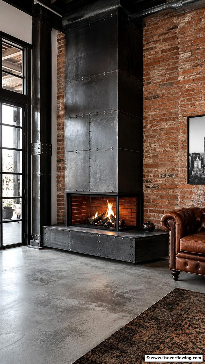 Industrial Style Corner Fireplace - 25 Cozy Corner Fireplace Ideas for Your Home