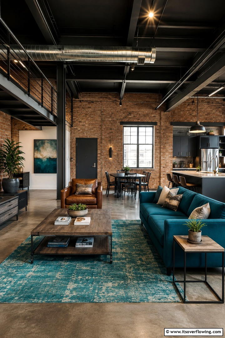 Industrial Teal Edge - 30 Teal Living Room Ideas for Bold & Serene Interior Spaces