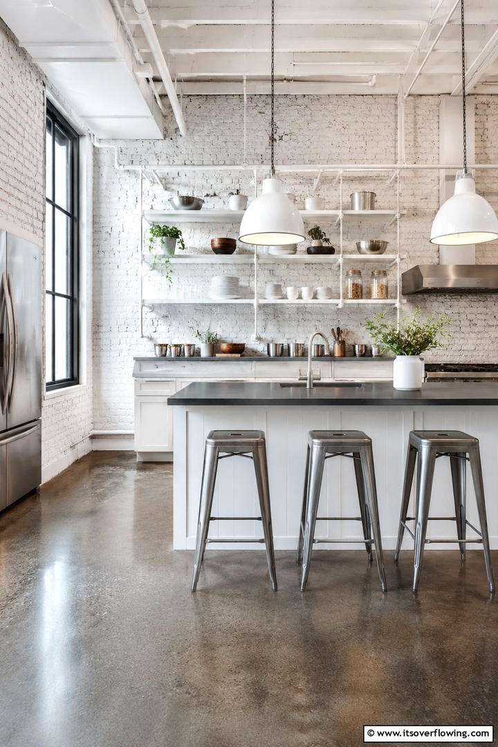 Industrial White Accents - 30 Small White Kitchen Ideas for Bright, Airy Spaces