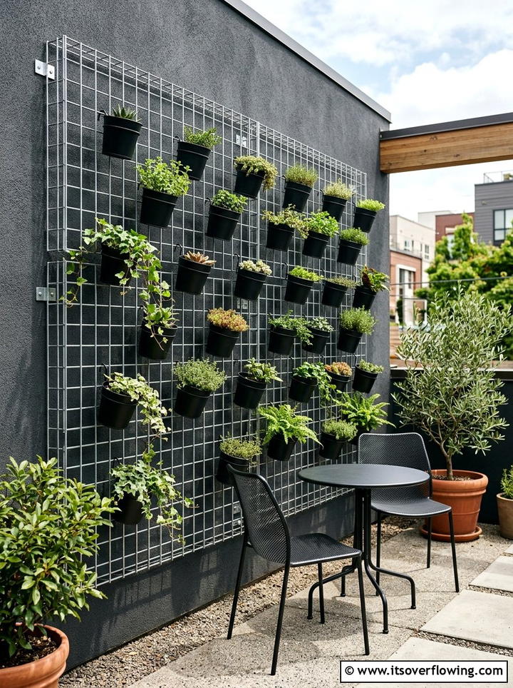 Industrial Wire Mesh Grid - 25 backyard ideas with vertical garden