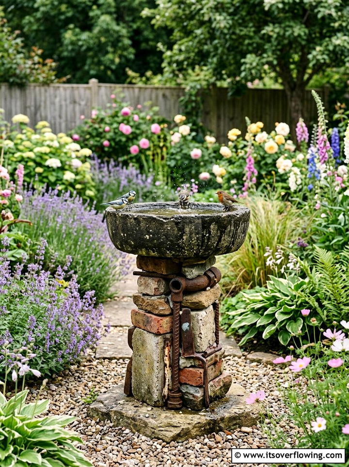 Industrial concrete birdbath - 25 upcycled garden ideas with concrete scraps