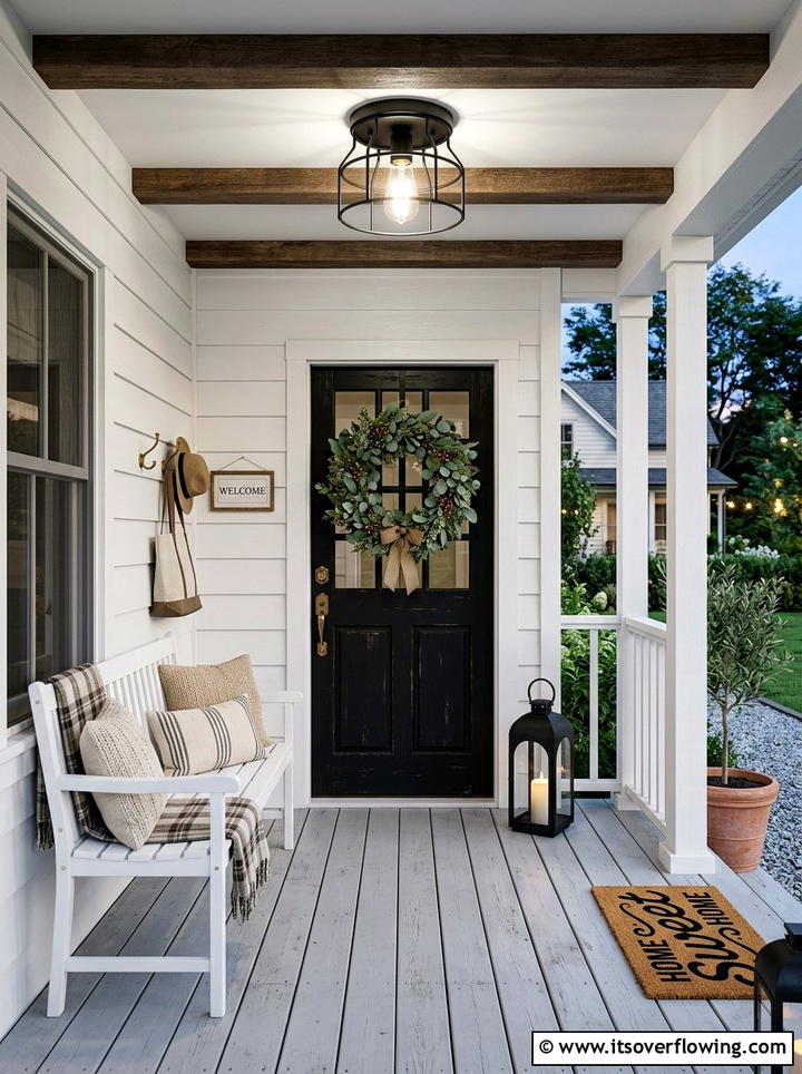 Industrial flush mount ceiling light - 25 front porch decor ideas with layered lighting