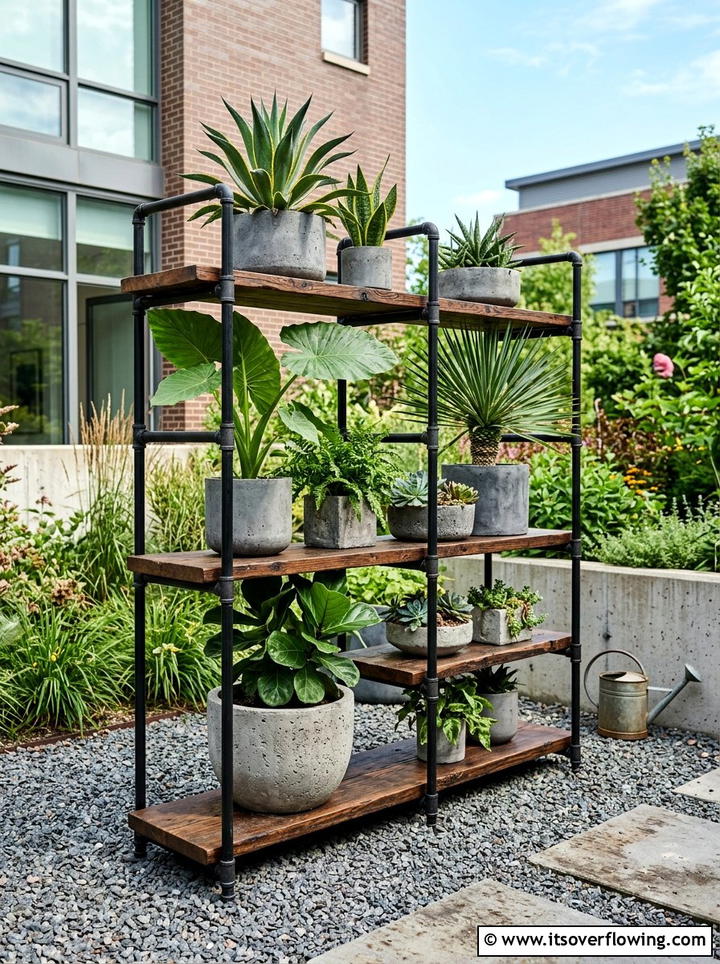Industrial garden shelf - 25 recycled garden ideas with old shelves