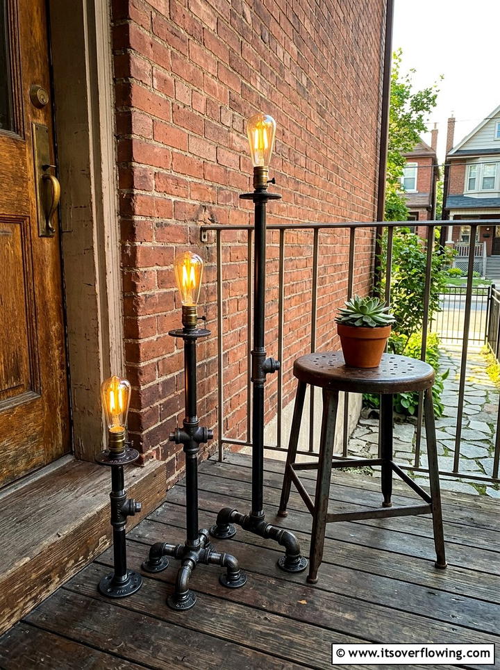 Industrial pipe candle holders - 25 front porch decor ideas with candle holders