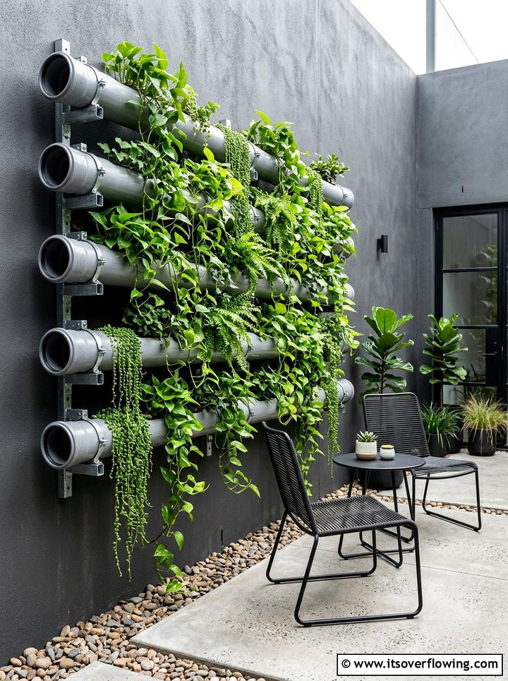 Industrial pipe planter - 25 small garden ideas with wall planters
