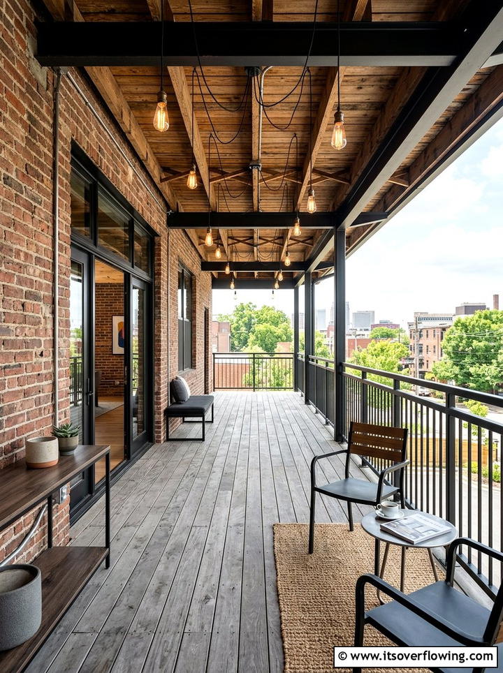 Industrial porch wood and metal - 25 front porch ideas with wood floor