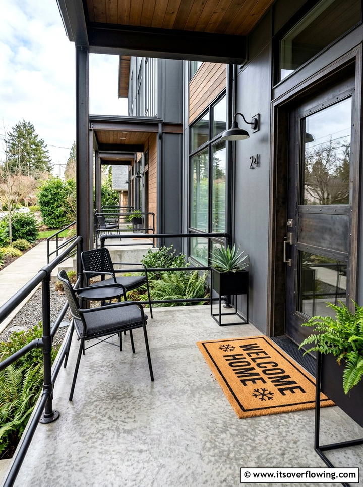 Industrial style front porch - 25 front porch ideas with holiday doormat