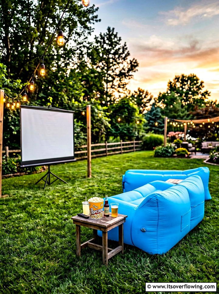 Inflatable air sofa - 25 backyard ideas with outdoor movie setup