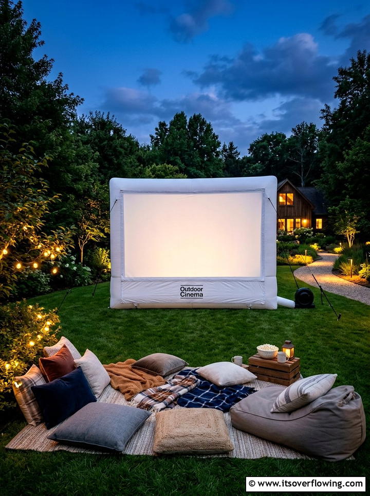 Inflatable movie screen for yard - 25 backyard ideas with outdoor movie setup