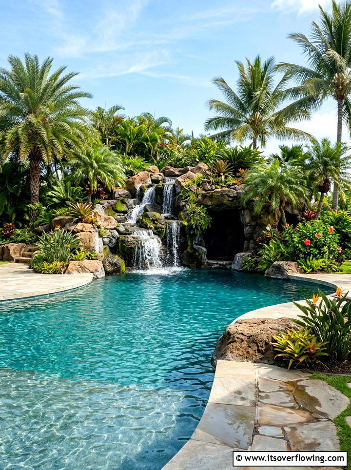 Inground pool waterfall - 25 backyard ideas with water feature