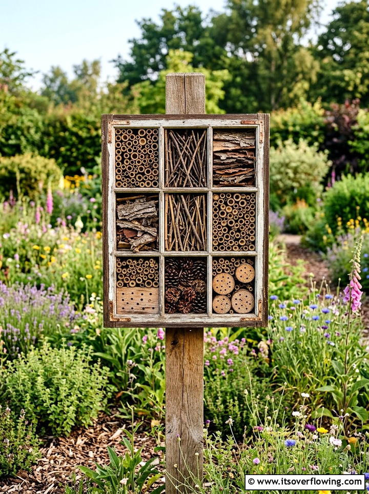 Insect Hotel In Window Frame - 25 upcycled garden ideas with old windows