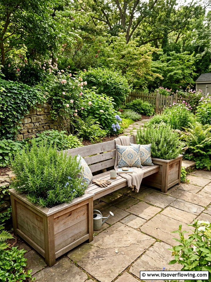 Integrated Bench Planter Box - 25 garden ideas with planter boxes