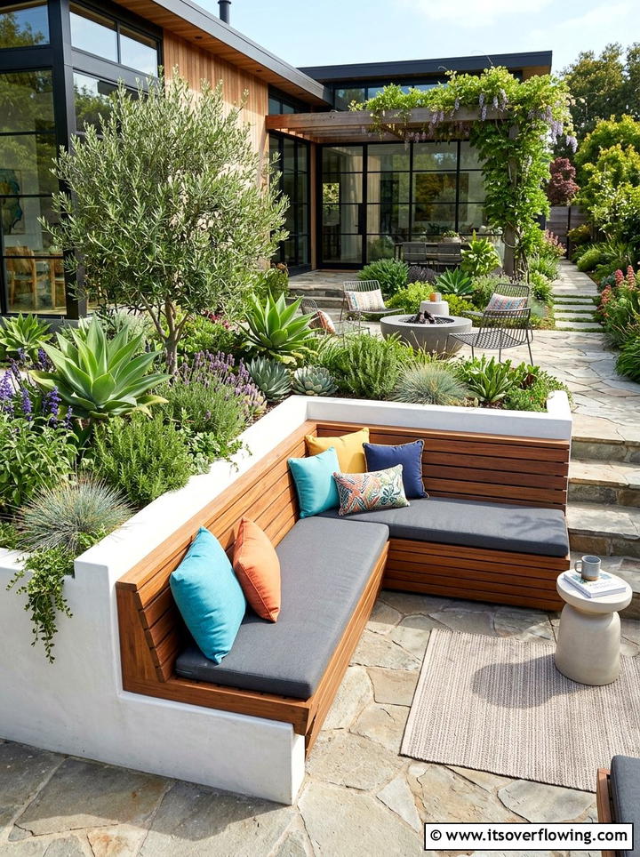 Integrated Bench Seating - 25 backyard ideas with modern landscape