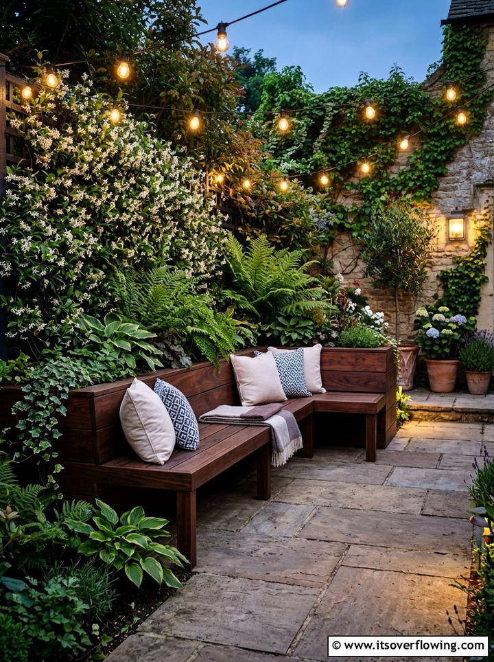 Integrated Garden Bench Planter - 25 small garden ideas with raised beds