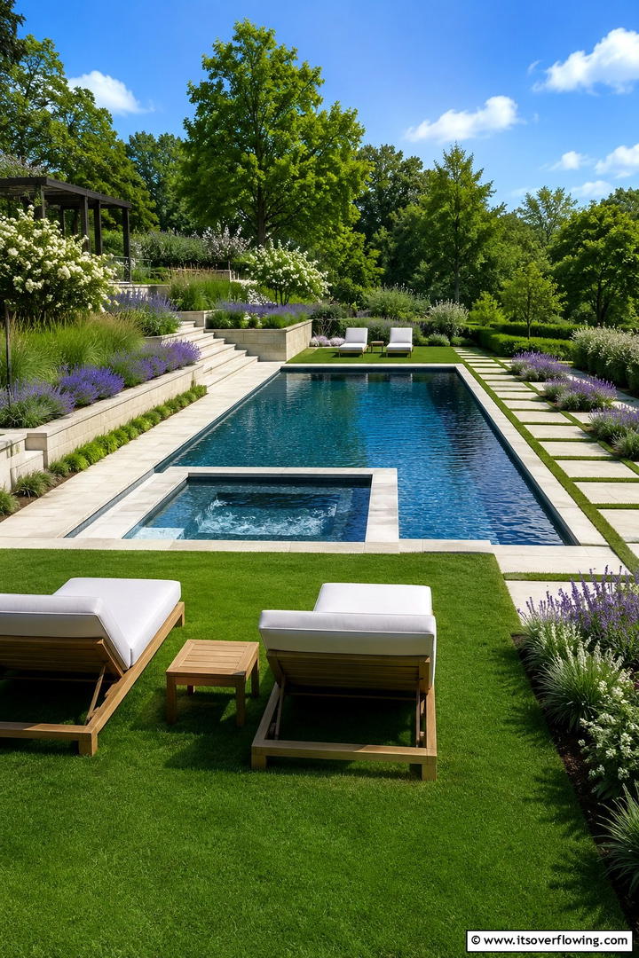 Integrated Landscaping Symphony - 30 Rectangle Pool With Hot Tub Designs for Luxury Backyards
