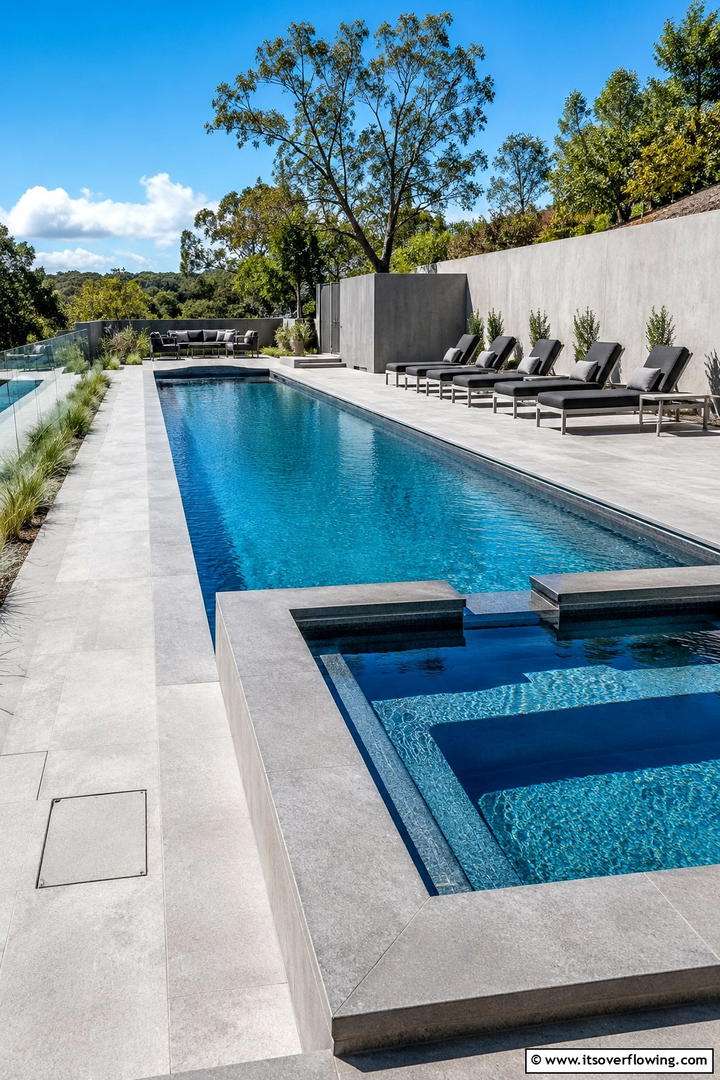 Integrated Lap Pool and Spa Retreat - 30 Rectangle Pool With Hot Tub Designs for Luxury Backyards