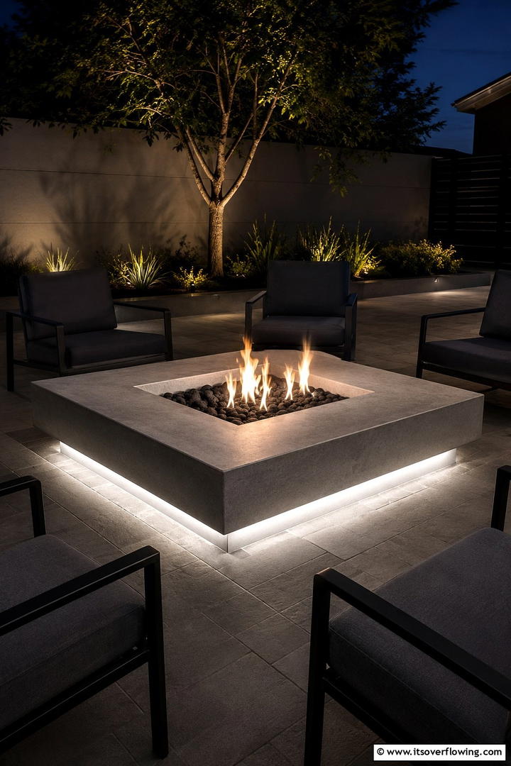 Integrated Lighting Square Fire Pit - 30 Square Fire Pit Ideas for Modern Outdoor Gathering Spaces
