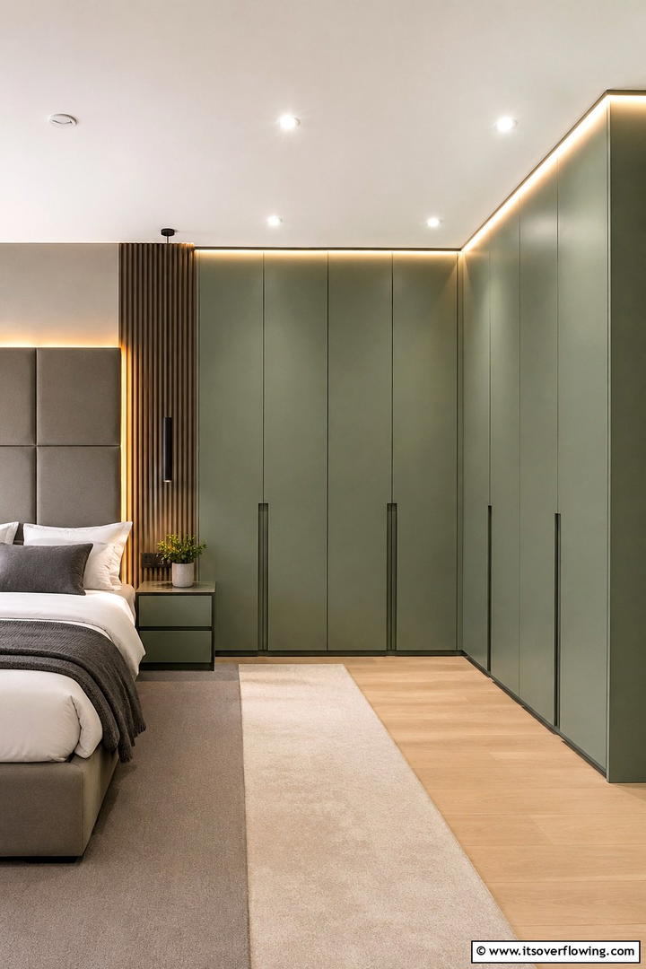 Integrated Sage Green Wardrobe - 30 Sage Green Bedroom Ideas for Serene Modern Spaces