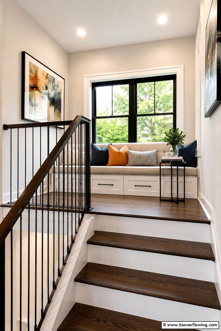 Integrated Seating Landing - 30 Stair Landing Ideas to Maximize Functional Spaces