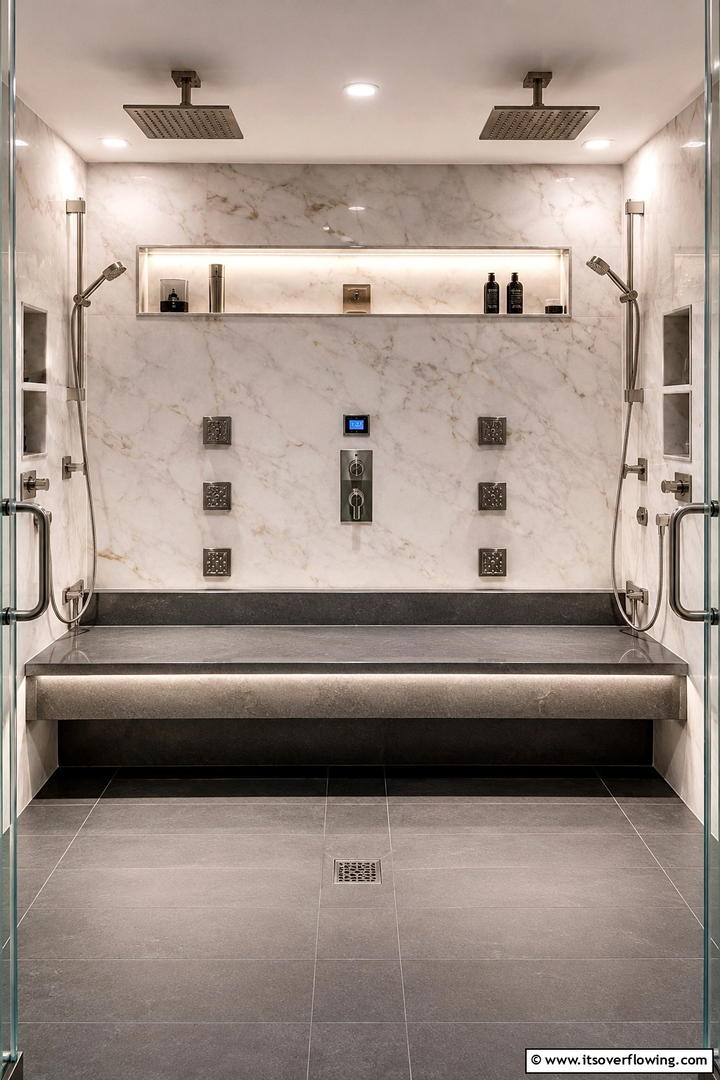Integrated Shower Bench System - 30 Shower Bench Ideas for Functional Bathroom Designs