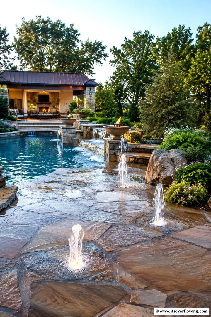 Integrated Water Features - 30 Pavers Around Pool Ideas for a Sleek and Safe Design