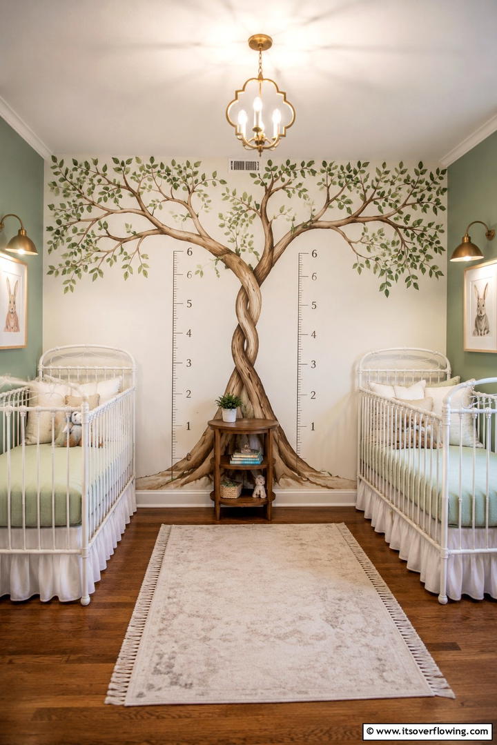 Intertwined Growth Wall - 30 Twin Nursery Ideas for Stylish & Functional Baby Spaces