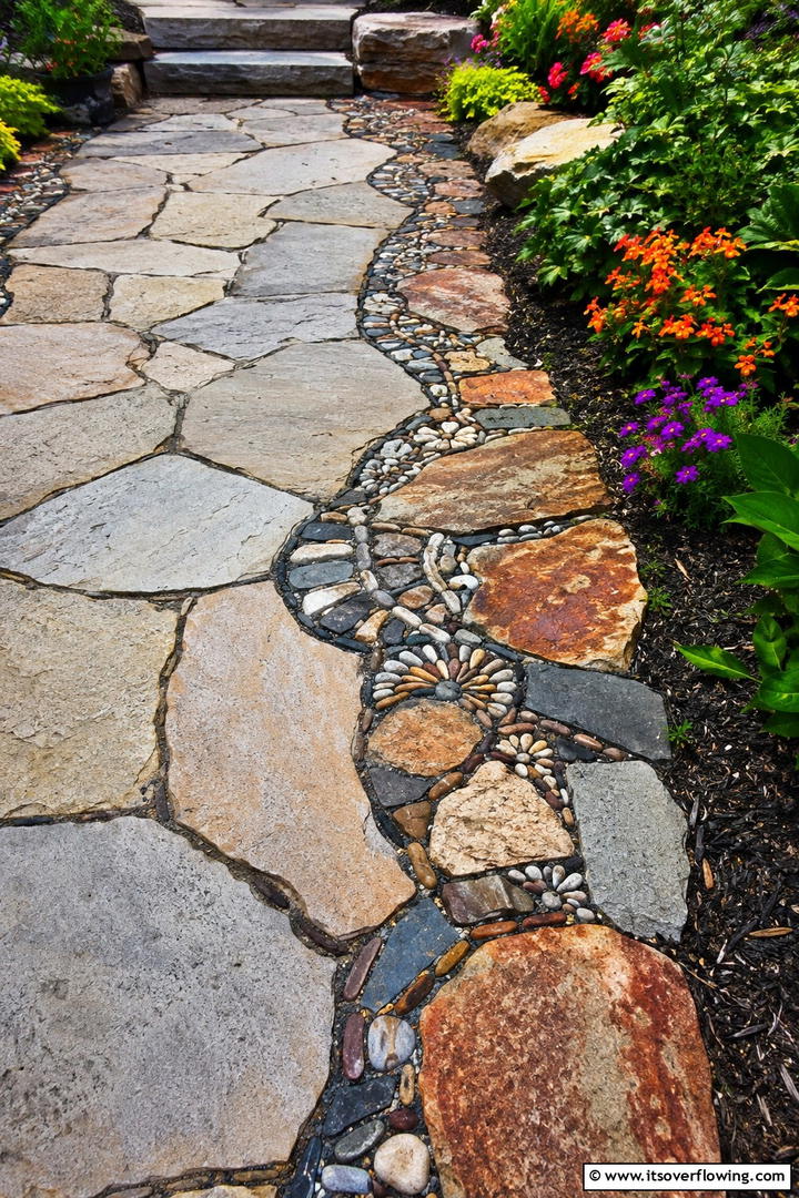 Intricate Rock Inlay Edge - 30 Stone Garden Edging Ideas for Defined Outdoor Spaces