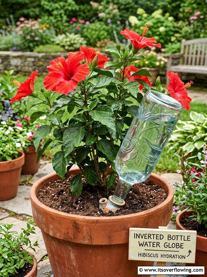 Inverted bottle water globe - 25 recycled garden ideas with vertical bottle wall