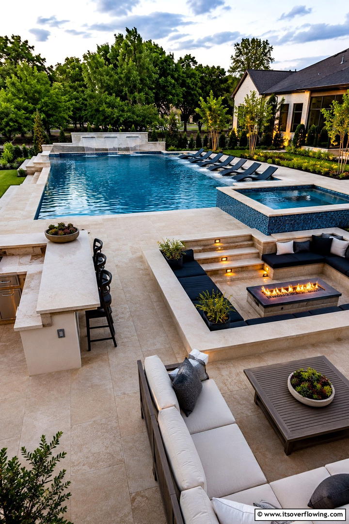 Inviting Social Hub - 30 Rectangle Pool With Hot Tub Designs for Luxury Backyards
