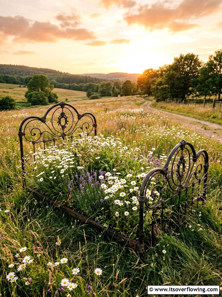 Iron Bed Frame Flower Bed - 25 upcycled garden ideas