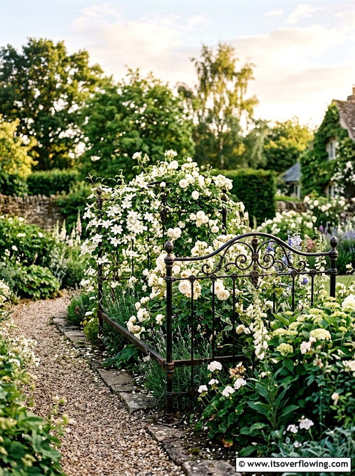 Iron Bed Frame Flower Border - 25 upcycled garden ideas for front yards