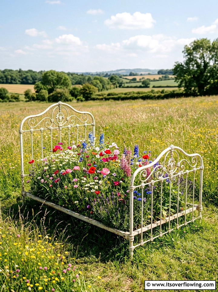 Iron Bed Frame Flower Border - 25 reusing old things ideas for yard art