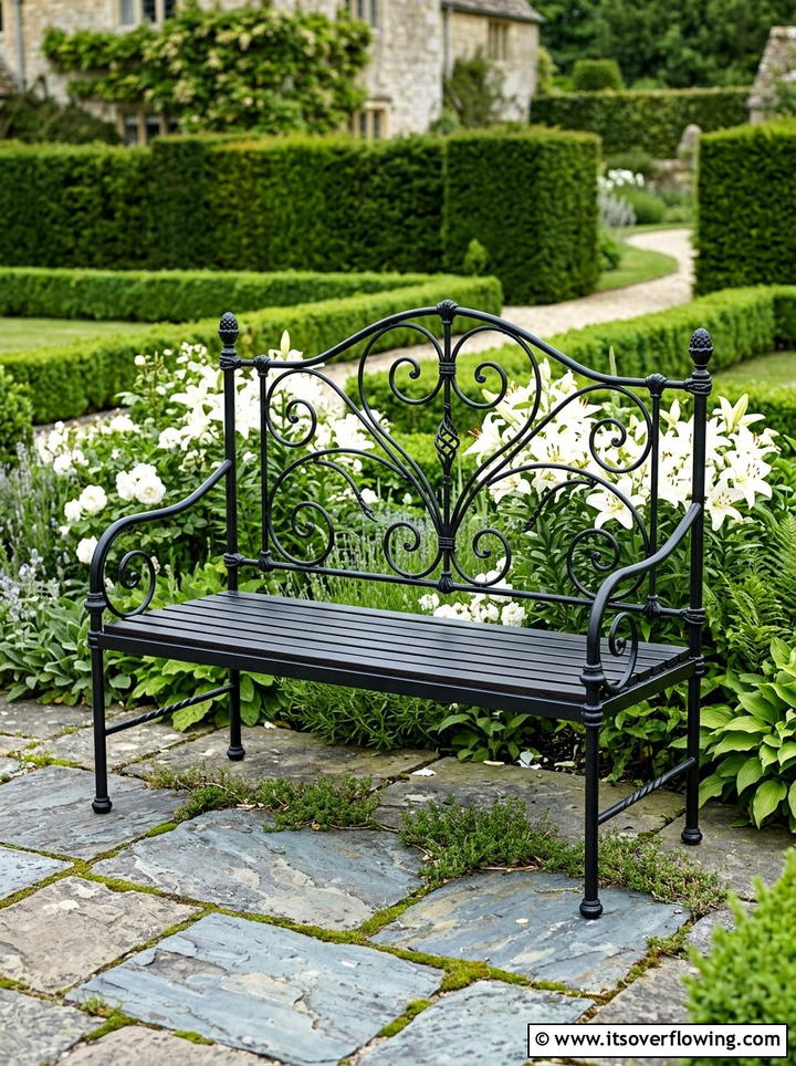 Iron Bed Garden Bench - 25 upcycled garden ideas with garden benches