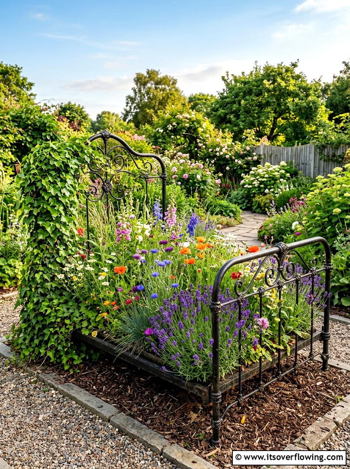 Iron Bed Planter - 25 backyard ideas with old furniture