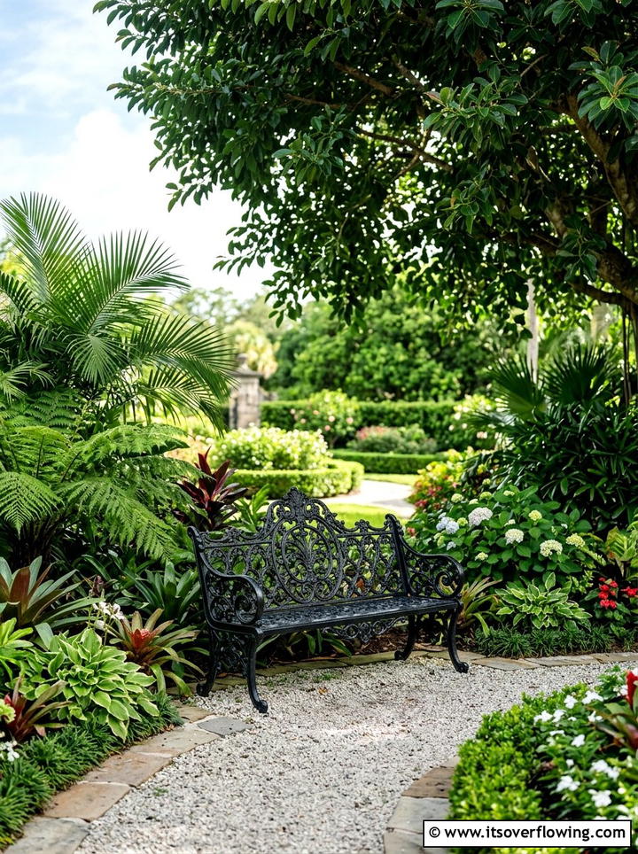 Iron Garden Bench - 25 garden decor ideas for tropical gardens